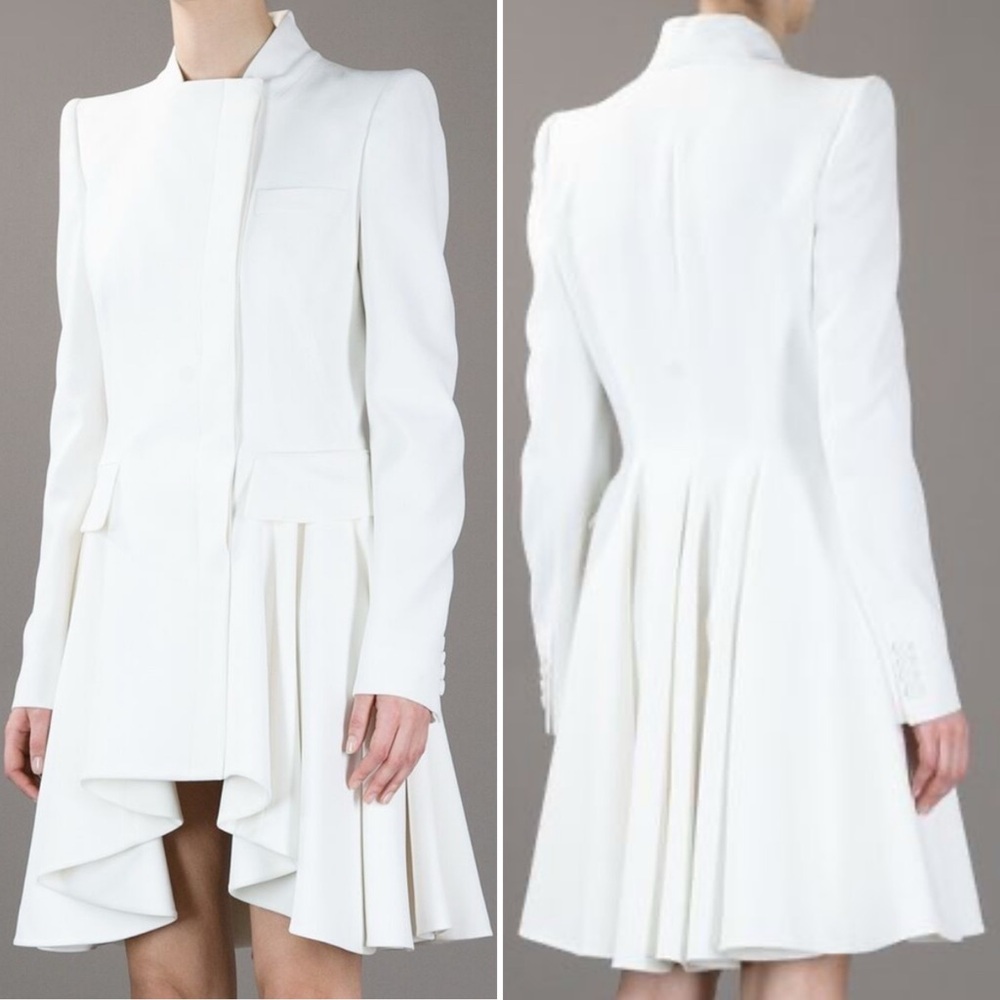 Alexander McQueen Rare Ivory White Ruffle Skirt Knee Length Coat - 42